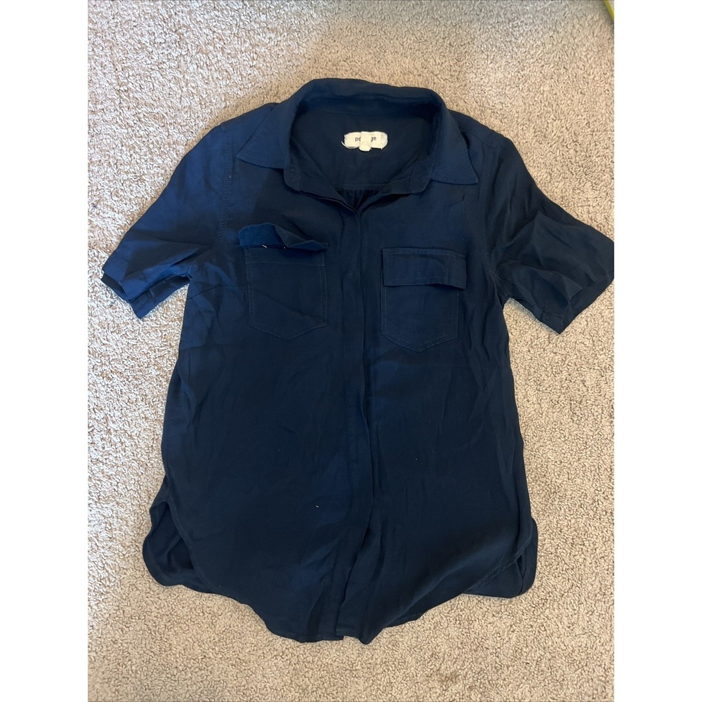 Anthropologie Porridge Button Up Pocket Shirt Size Small S Navy Blue Boho Tunic